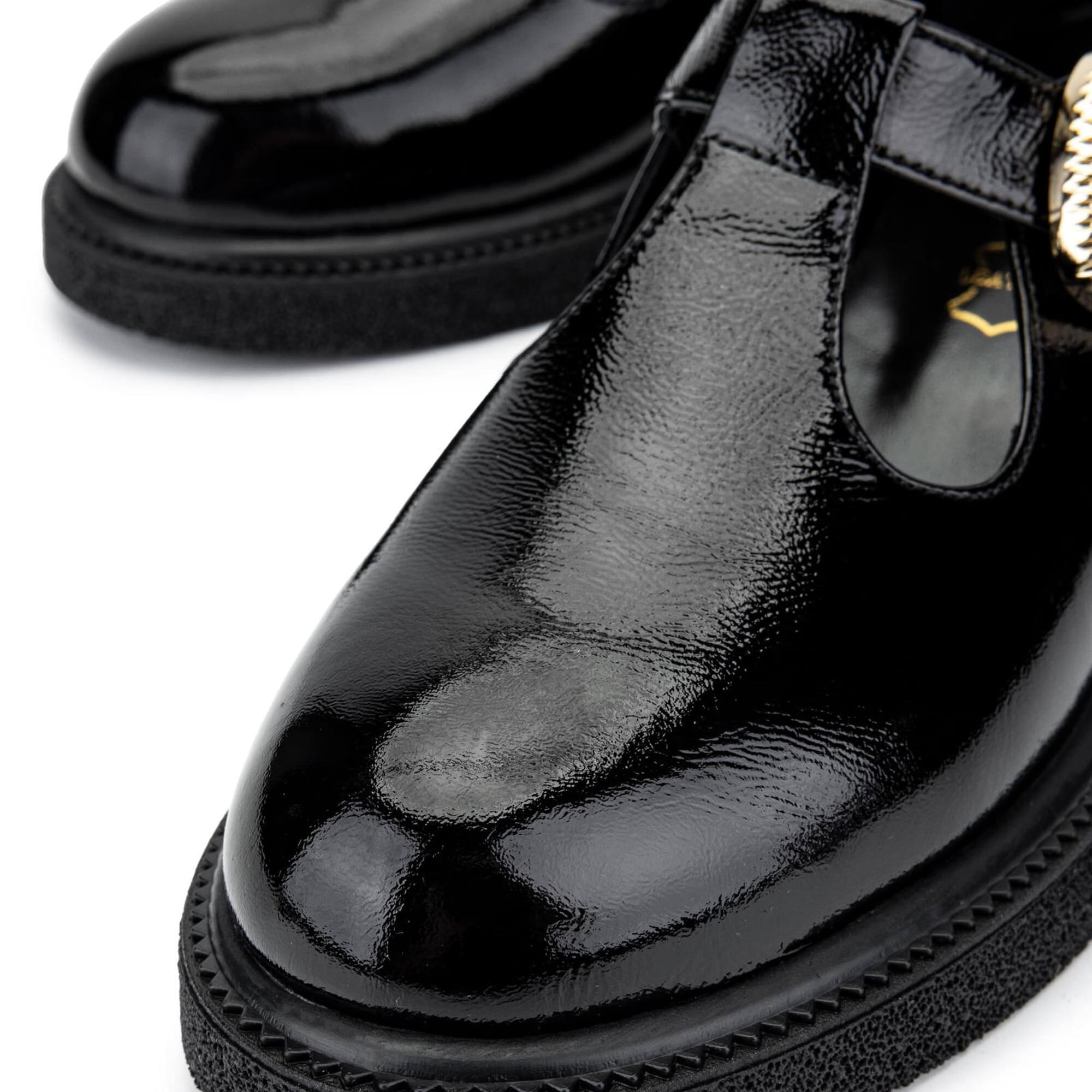 Tamer Tanca Kadın Hakiki Deri Siyah Rugan Casual Ayakkabı