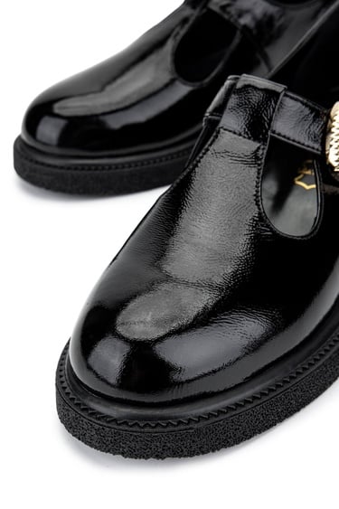  Tamer Tanca Kadın Hakiki Deri Siyah Rugan Casual Ayakkabı