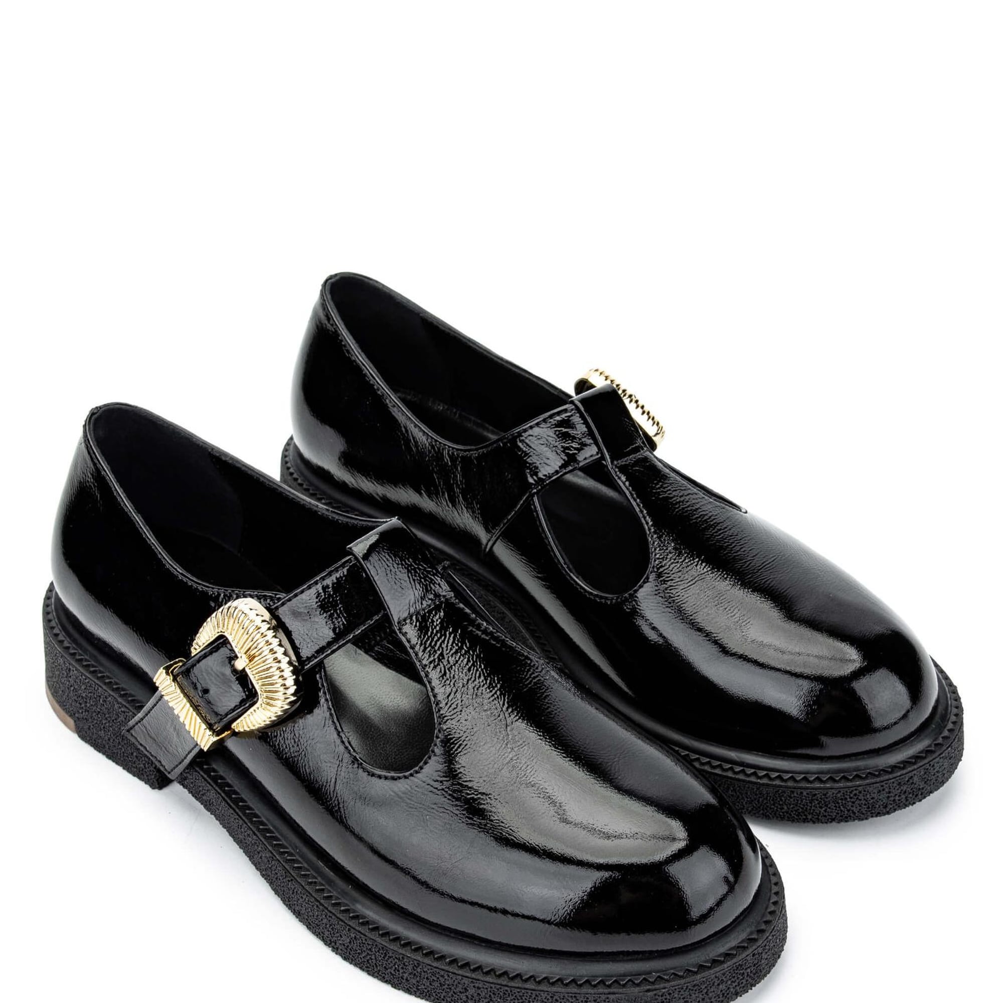 Tamer Tanca Kadın Hakiki Deri Siyah Rugan Casual Ayakkabı