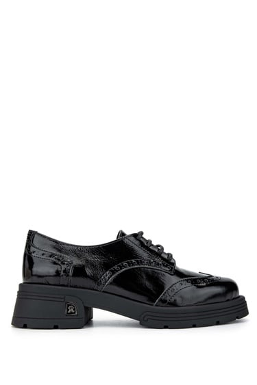  Tamer Tanca Kadın Hakiki Deri Siyah Rugan Casual Ayakkabı