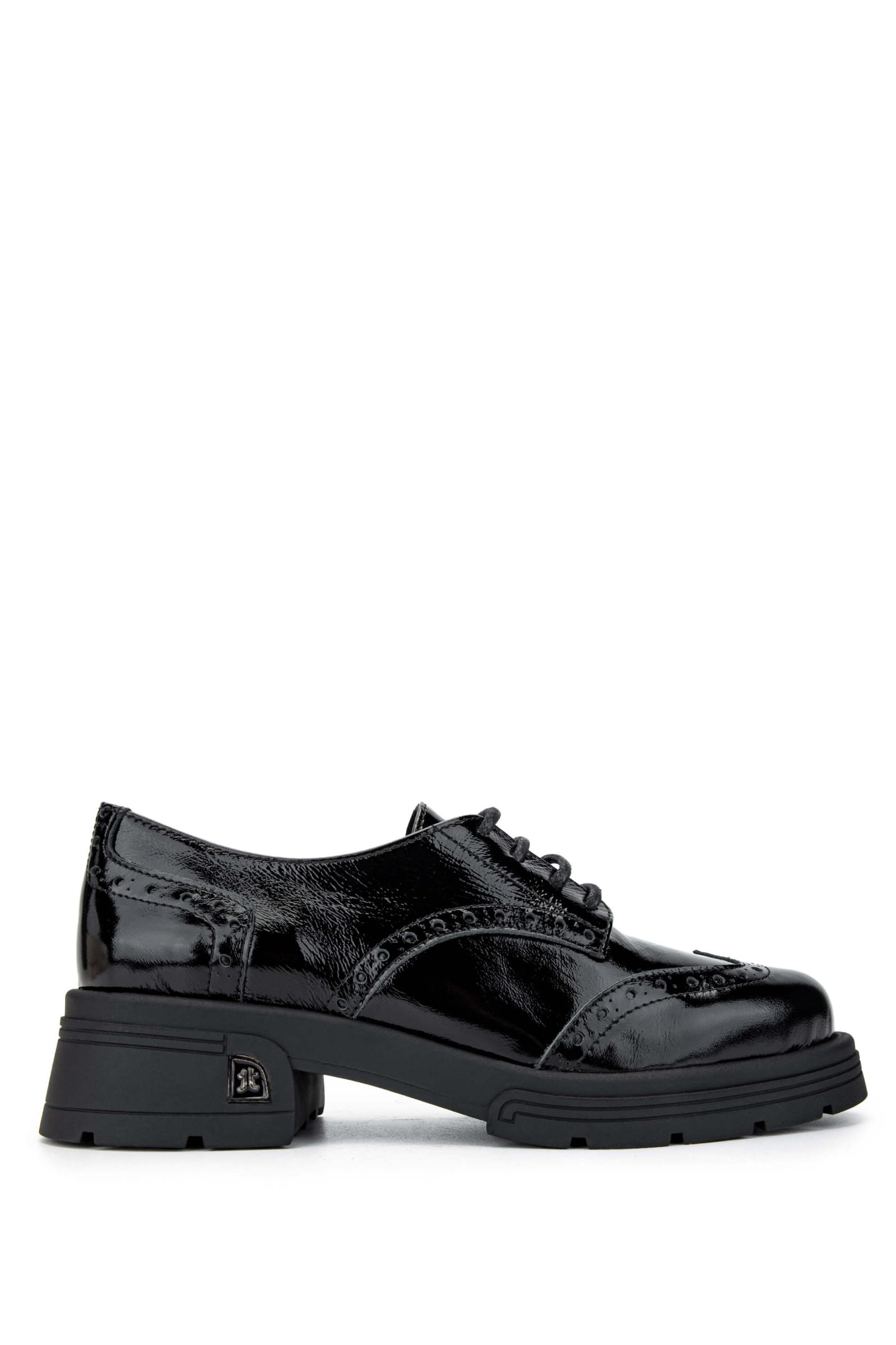  Tamer Tanca Kadın Hakiki Deri Siyah Rugan Casual Ayakkabı