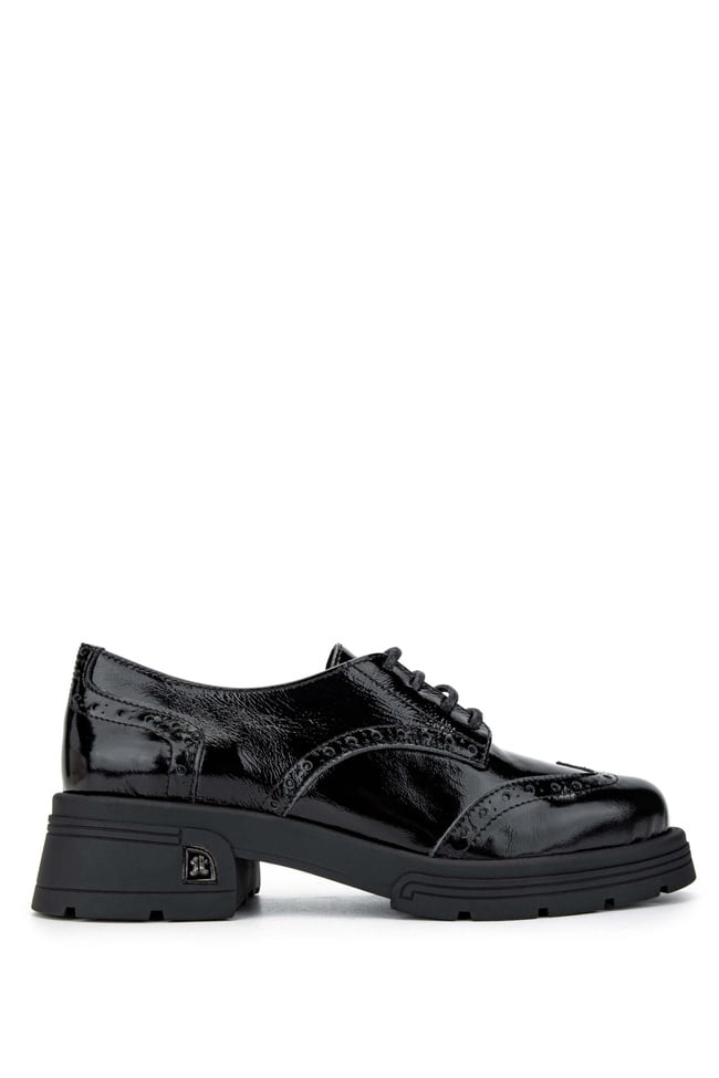  Tamer Tanca Kadın Hakiki Deri Siyah Rugan Casual Ayakkabı