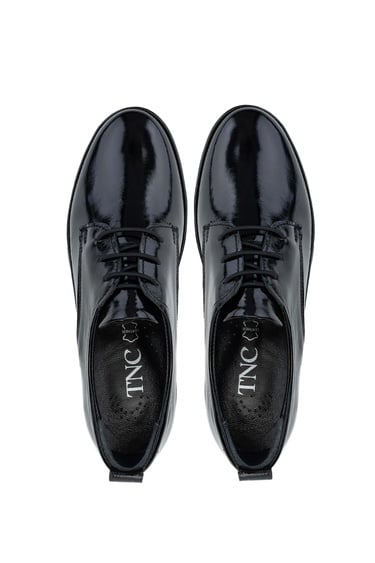  Tamer Tanca Kadın Hakiki Deri Siyah Rugan Casual Ayakkabı