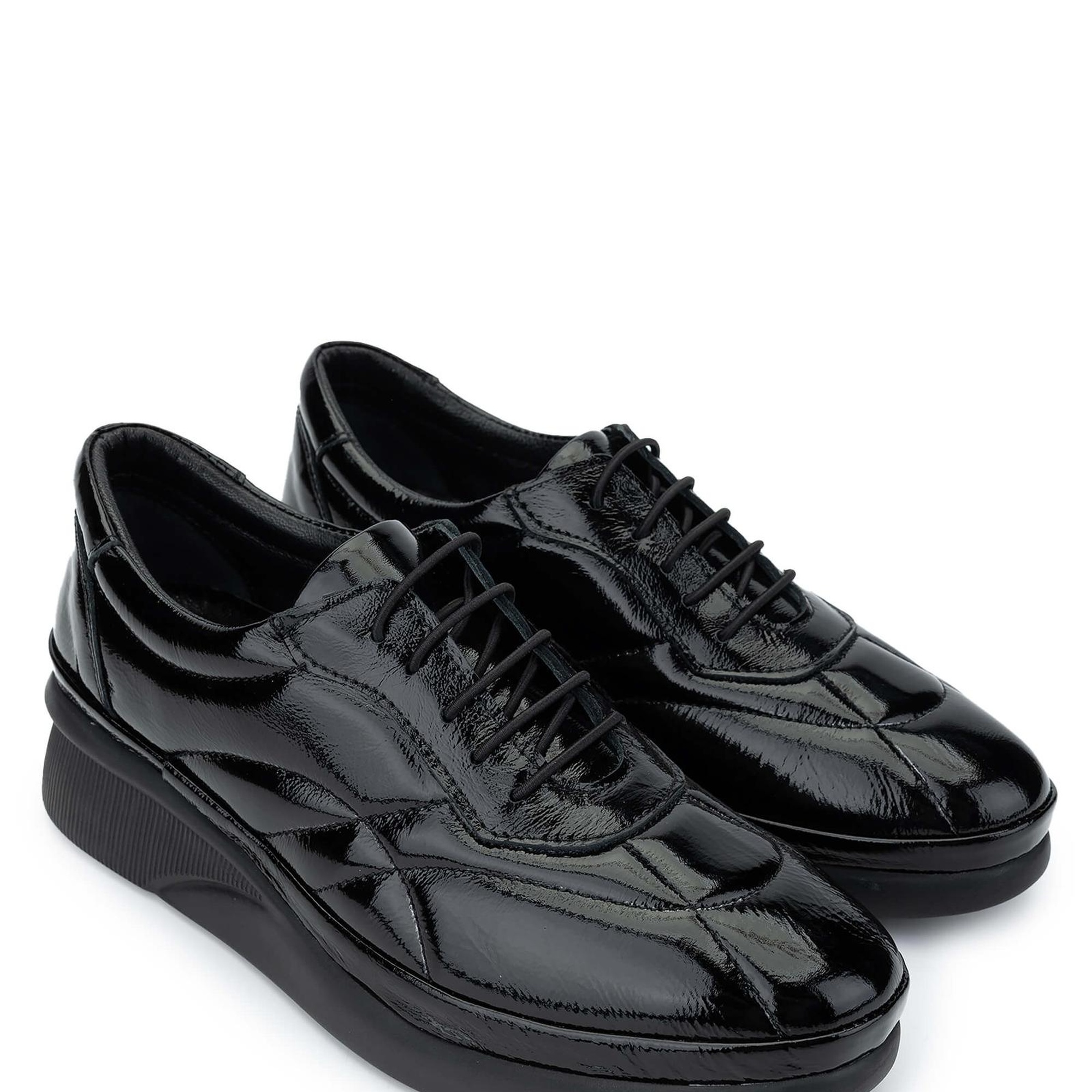 Tamer Tanca Kadın Hakiki Deri Siyah Rugan Casual Ayakkabı