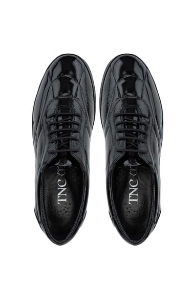  Tamer Tanca Kadın Hakiki Deri Siyah Rugan Casual Ayakkabı