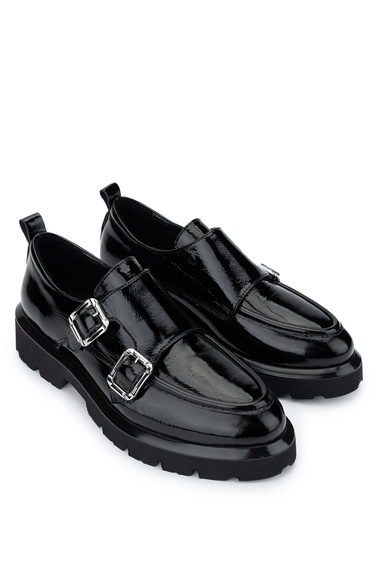  Tamer Tanca Kadın Hakiki Deri Siyah Rugan Casual Ayakkabı