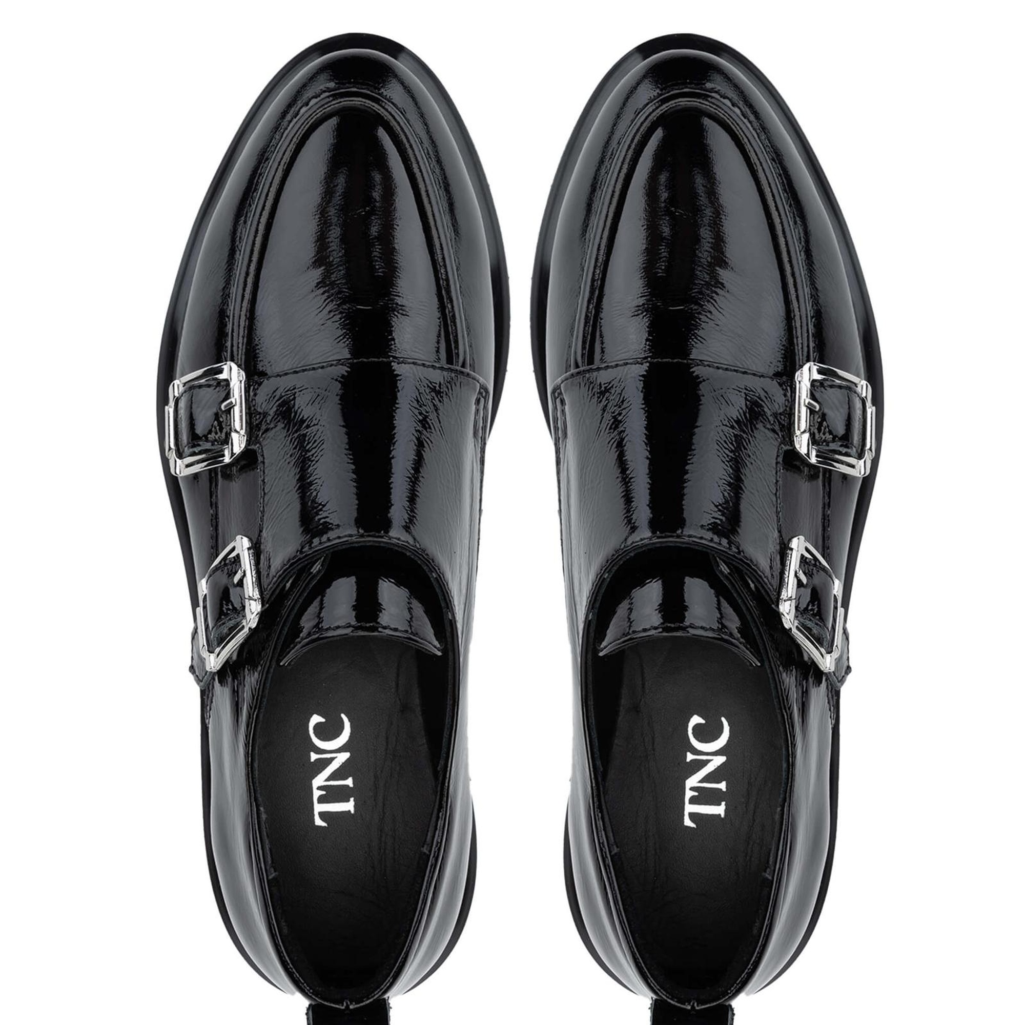 Tamer Tanca Kadın Hakiki Deri Siyah Rugan Casual Ayakkabı