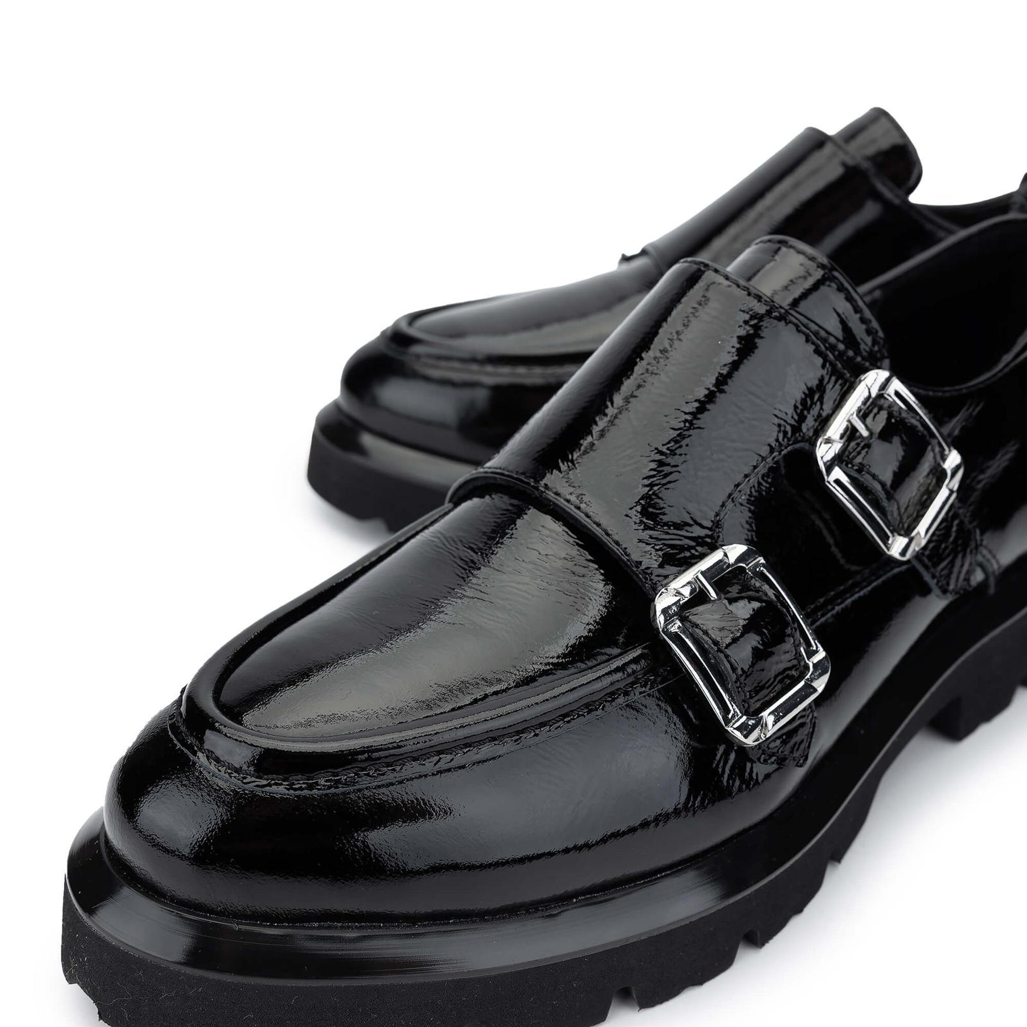 Tamer Tanca Kadın Hakiki Deri Siyah Rugan Casual Ayakkabı