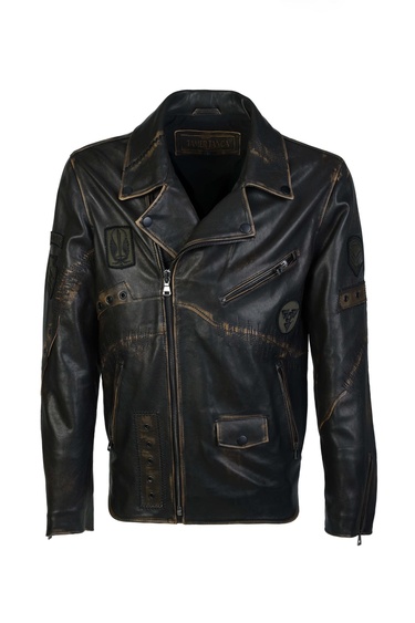  Tamer Tanca Erkek Hakiki Deri Siyah Eskitme Deri Mont