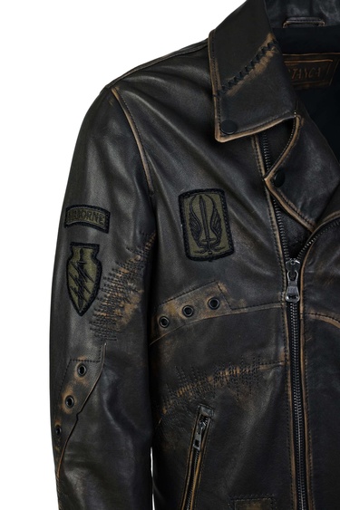  Tamer Tanca Erkek Hakiki Deri Siyah Eskitme Deri Mont