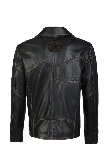  Tamer Tanca Erkek Hakiki Deri Siyah Eskitme Deri Mont