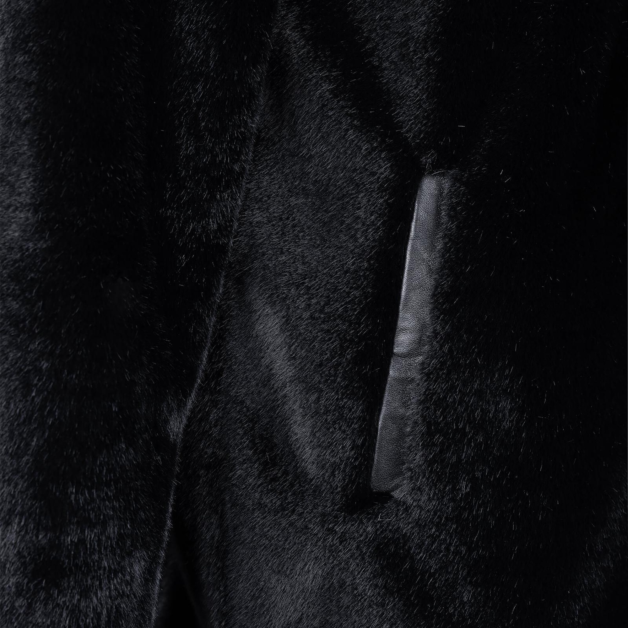 Tamer Tanca Kadın Peluş Siyah Kumaş Mont Deri Mont