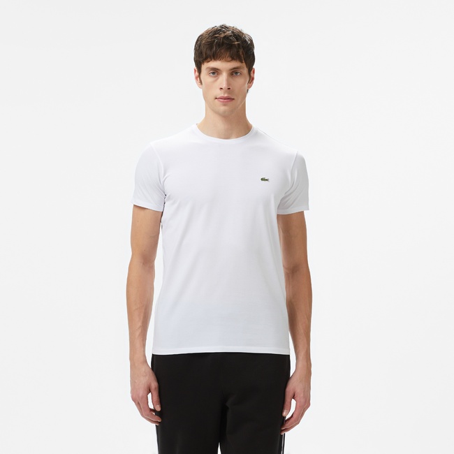  Lacoste Erkek Slim Fit Bisiklet Yaka Beyaz T-Shirt