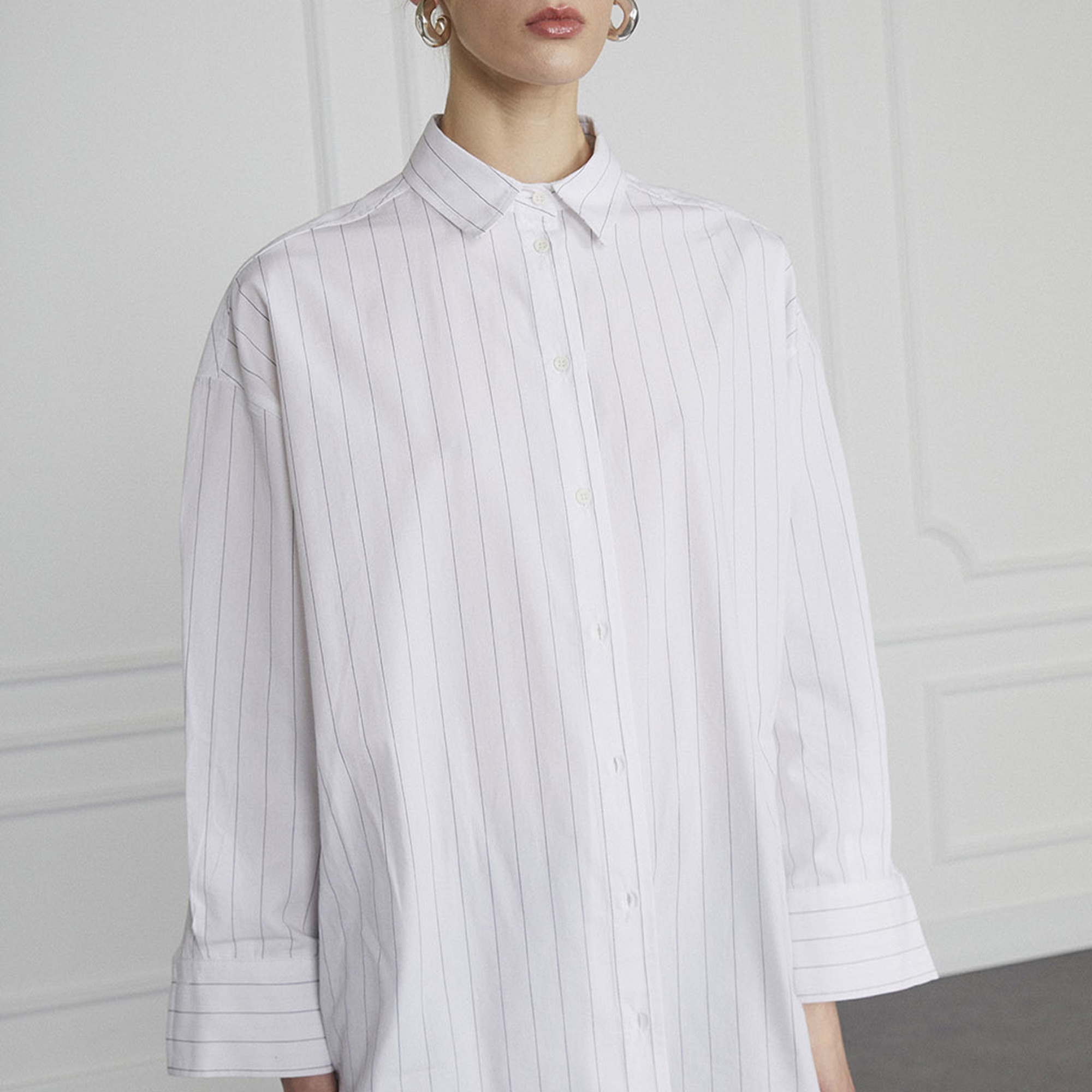 Poplin Çizgili Oversize Gömlek