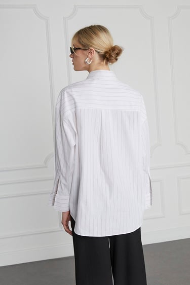 Poplin Çizgili Oversize Gömlek