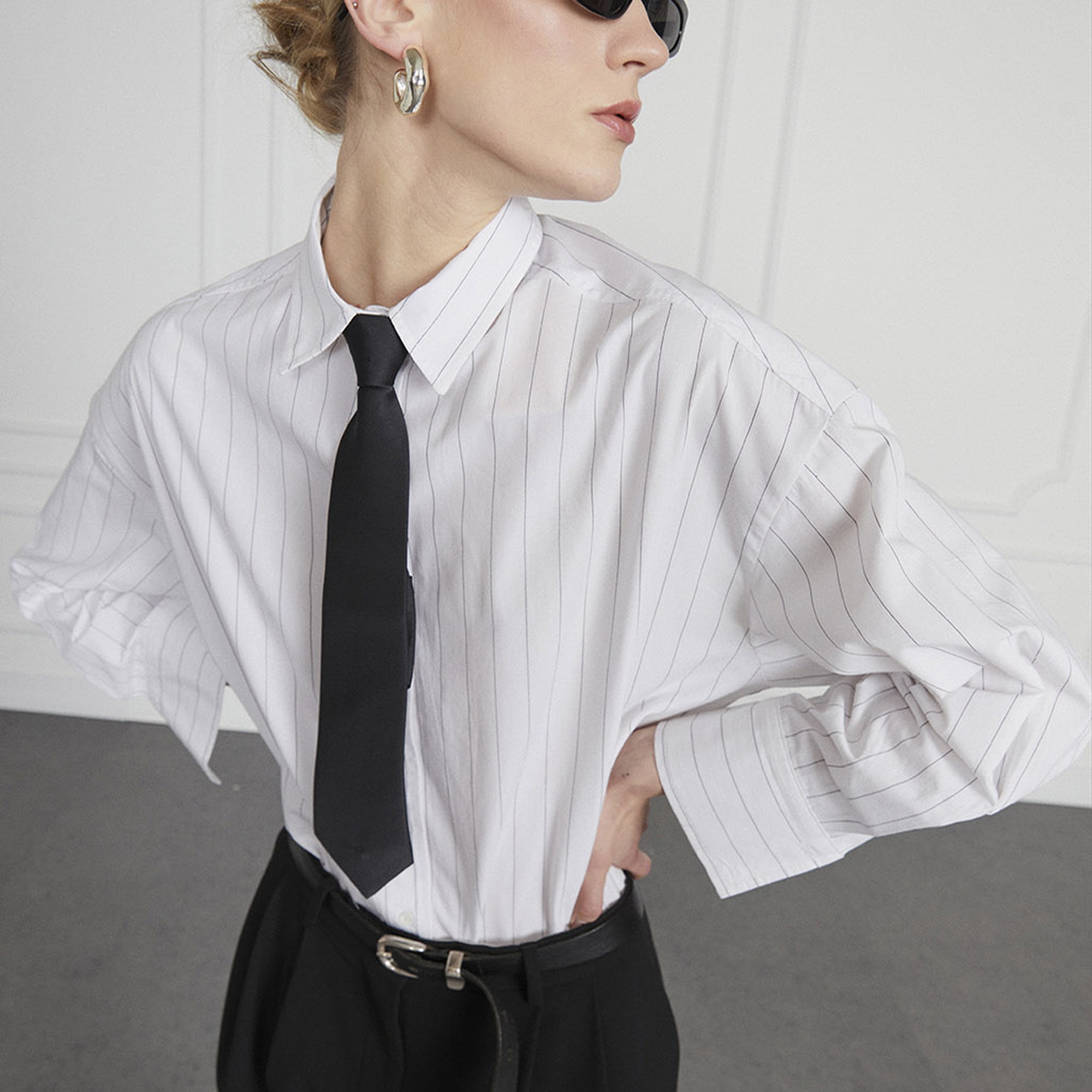 Poplin Çizgili Oversize Gömlek