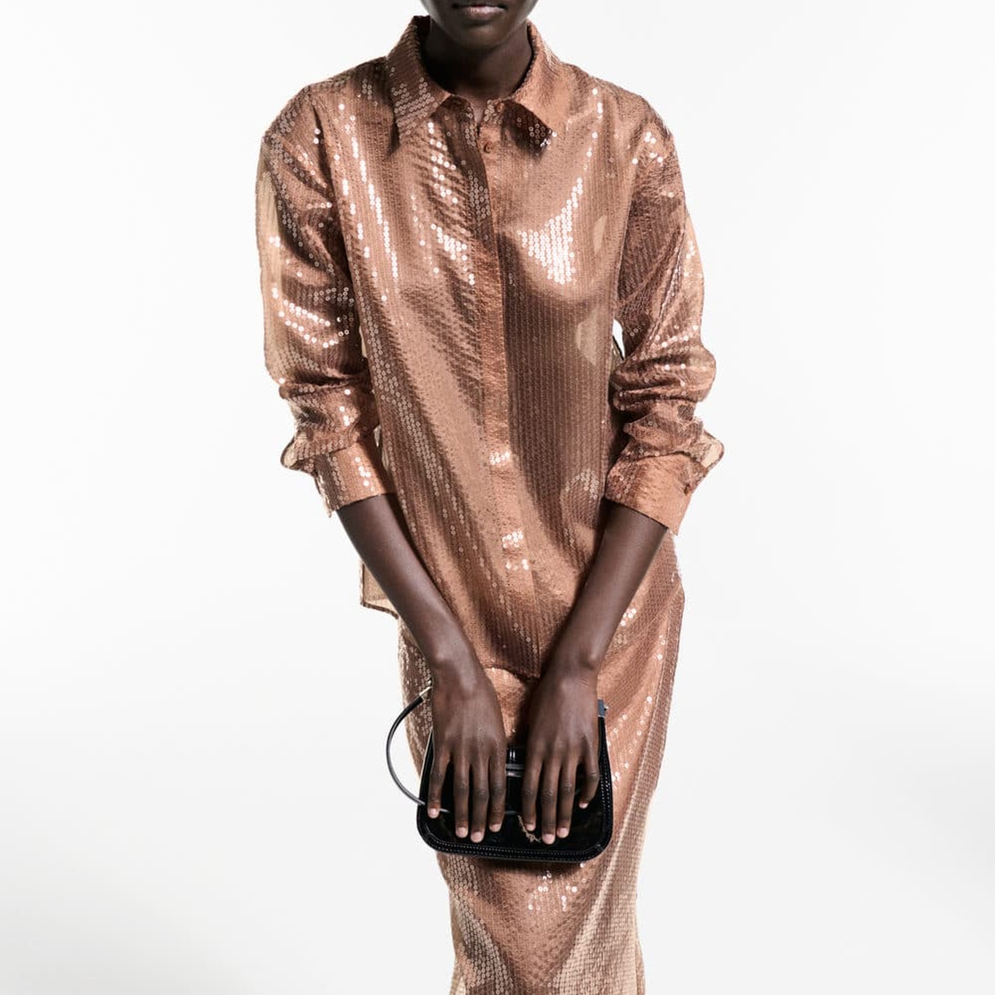 Mango Kadın Yarı Transparan Pullu Gömlek Kahverengi