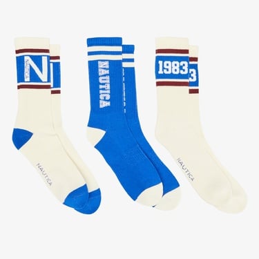  Nautica Erkek Mavi 3Lü Desenli Çorap