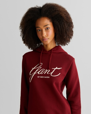  GANT Kadın Bordo Relaxed Fit Kapüşonlu Logolu Sweatshirt