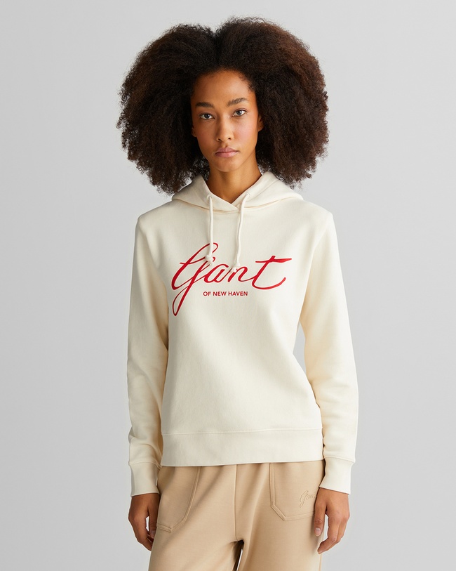  GANT Kadın Krem Relaxed Fit Kapüşonlu Logolu Sweatshirt