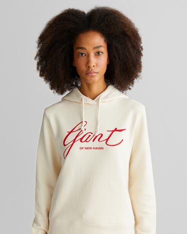  GANT Kadın Krem Relaxed Fit Kapüşonlu Logolu Sweatshirt