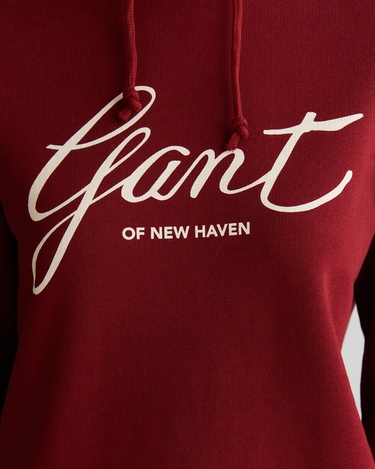  GANT Kadın Bordo Relaxed Fit Kapüşonlu Logolu Sweatshirt