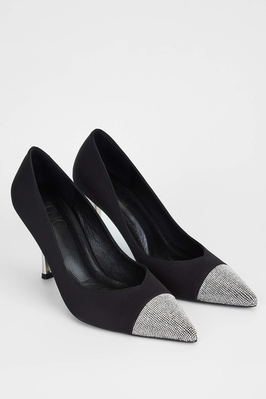  Tamer Tanca Kadın Tekstil Siyah Saten Topuklu Ayakkabı