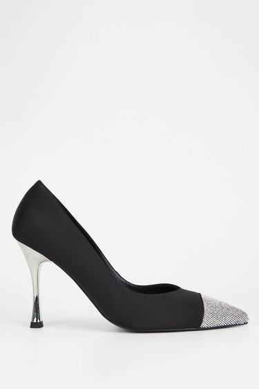  Tamer Tanca Kadın Tekstil Siyah Saten Topuklu Ayakkabı