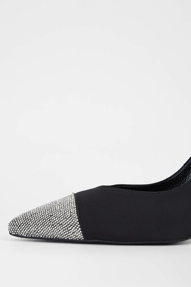  Tamer Tanca Kadın Tekstil Siyah Saten Topuklu Ayakkabı