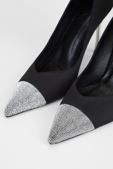  Tamer Tanca Kadın Tekstil Siyah Saten Topuklu Ayakkabı