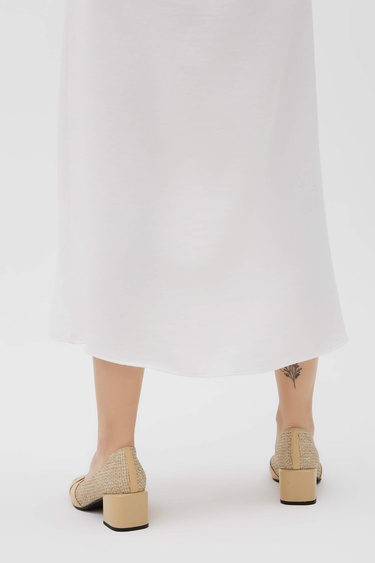  Tamer Tanca Kadın Hakiki Deri Bej Keten Topuklu Ayakkabı