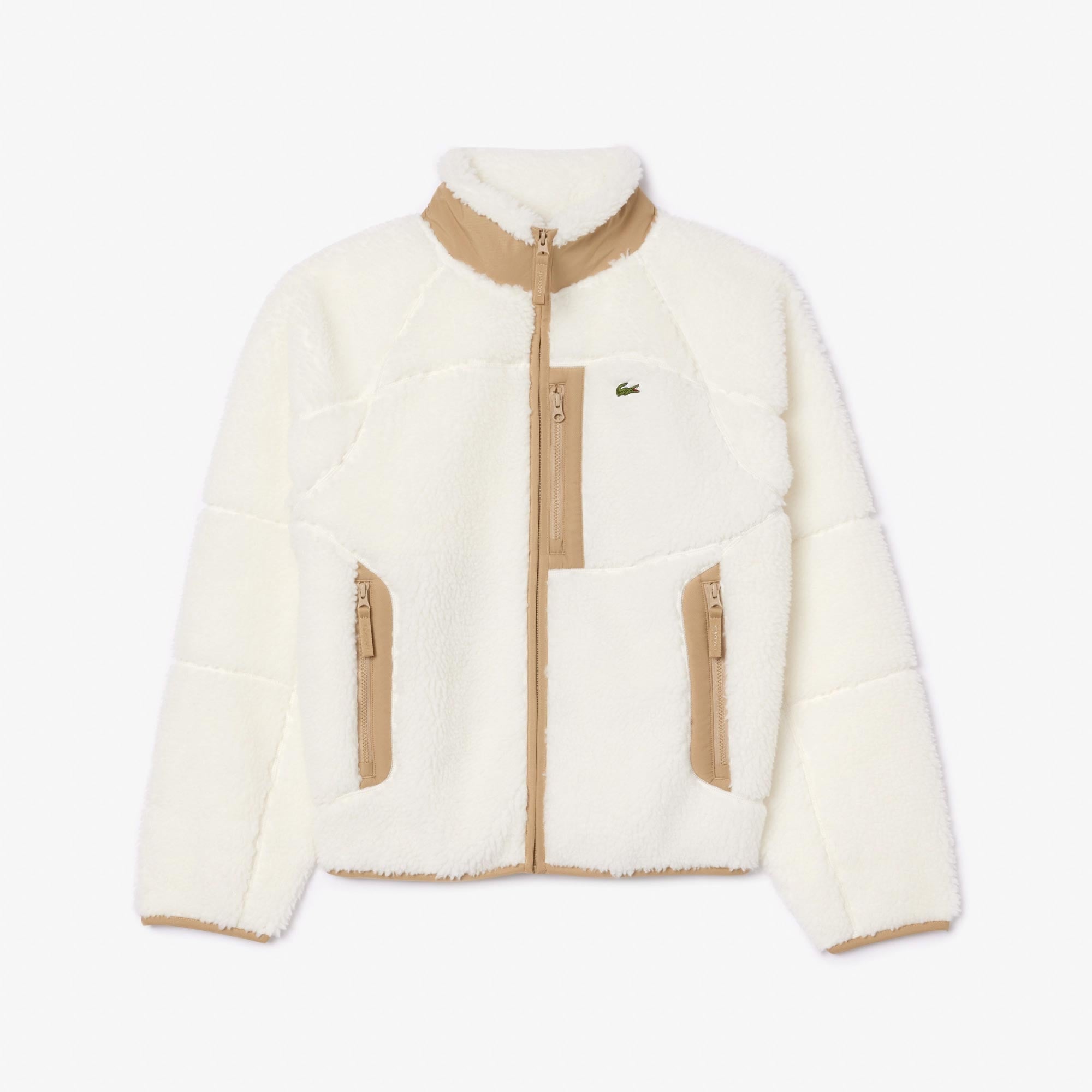 Erkek Dik Yaka Desenli Beyaz Mont