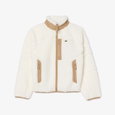  Erkek Dik Yaka Desenli Beyaz Mont