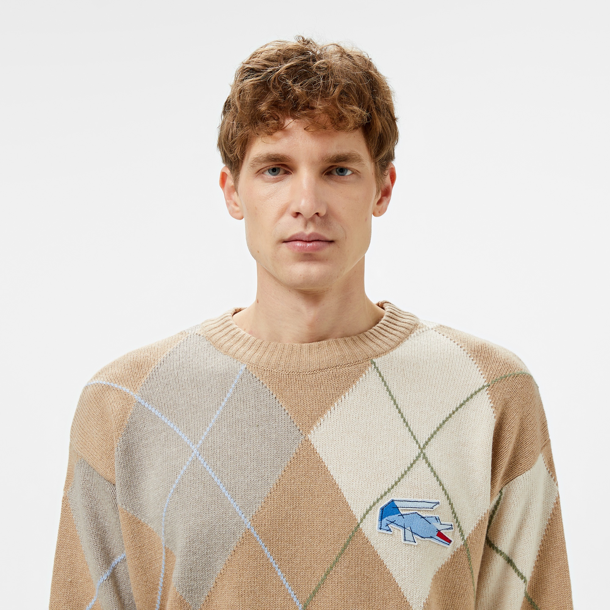 Erkek Loose Fit Bisiklet Yaka Renk Bloklu Kahverengi Kazak