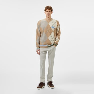  Erkek Loose Fit Bisiklet Yaka Renk Bloklu Kahverengi Kazak