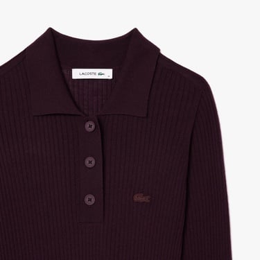  Kadın Uzun Kollu Polo Yaka Yün Bordo Elbise