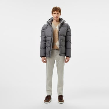  Erkek Kapüşonlu Gri Şişme Mont
