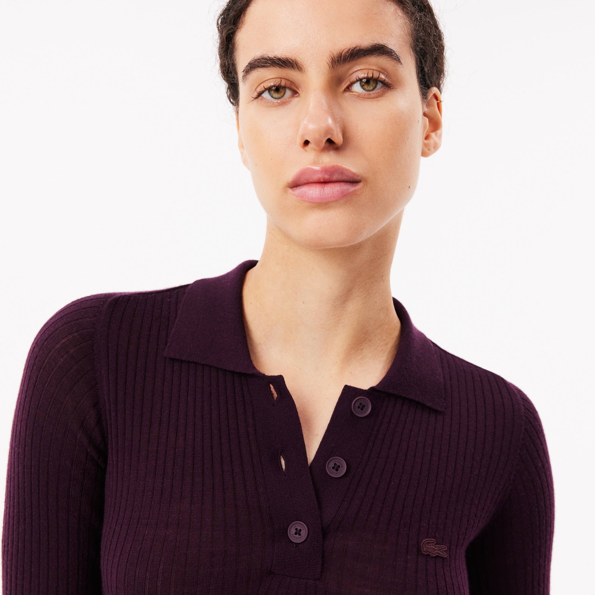 Kadın Uzun Kollu Polo Yaka Yün Bordo Elbise