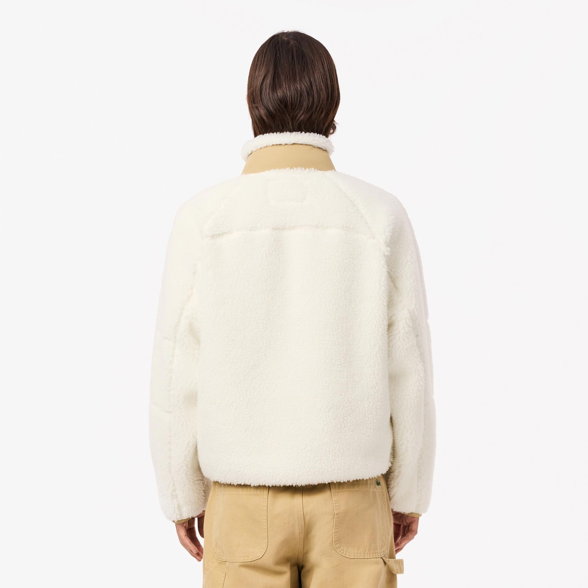 Erkek Dik Yaka Desenli Beyaz Mont