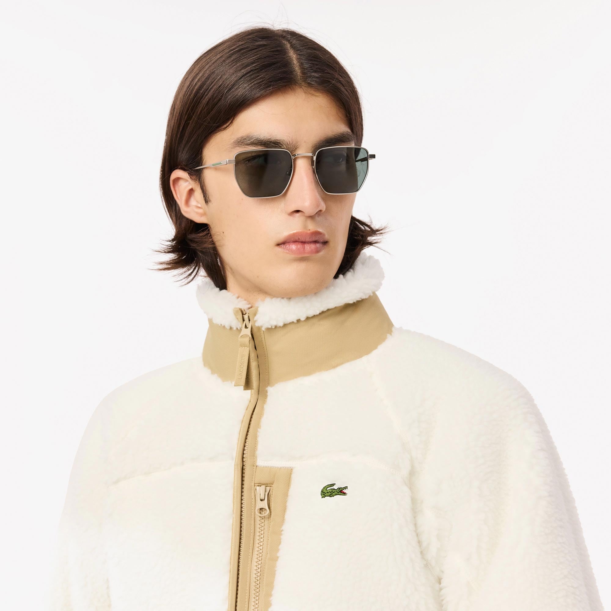 Erkek Dik Yaka Desenli Beyaz Mont