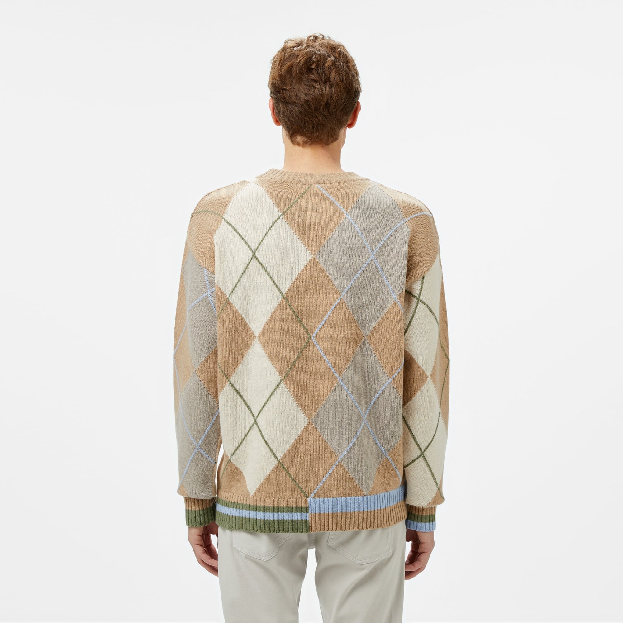 Erkek Loose Fit Bisiklet Yaka Renk Bloklu Kahverengi Kazak