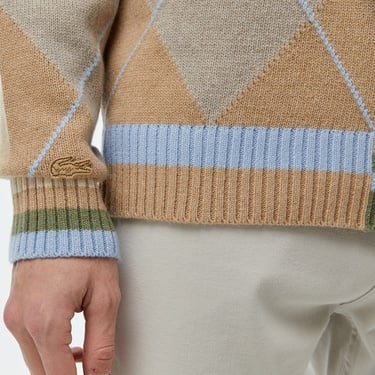  Erkek Loose Fit Bisiklet Yaka Renk Bloklu Kahverengi Kazak