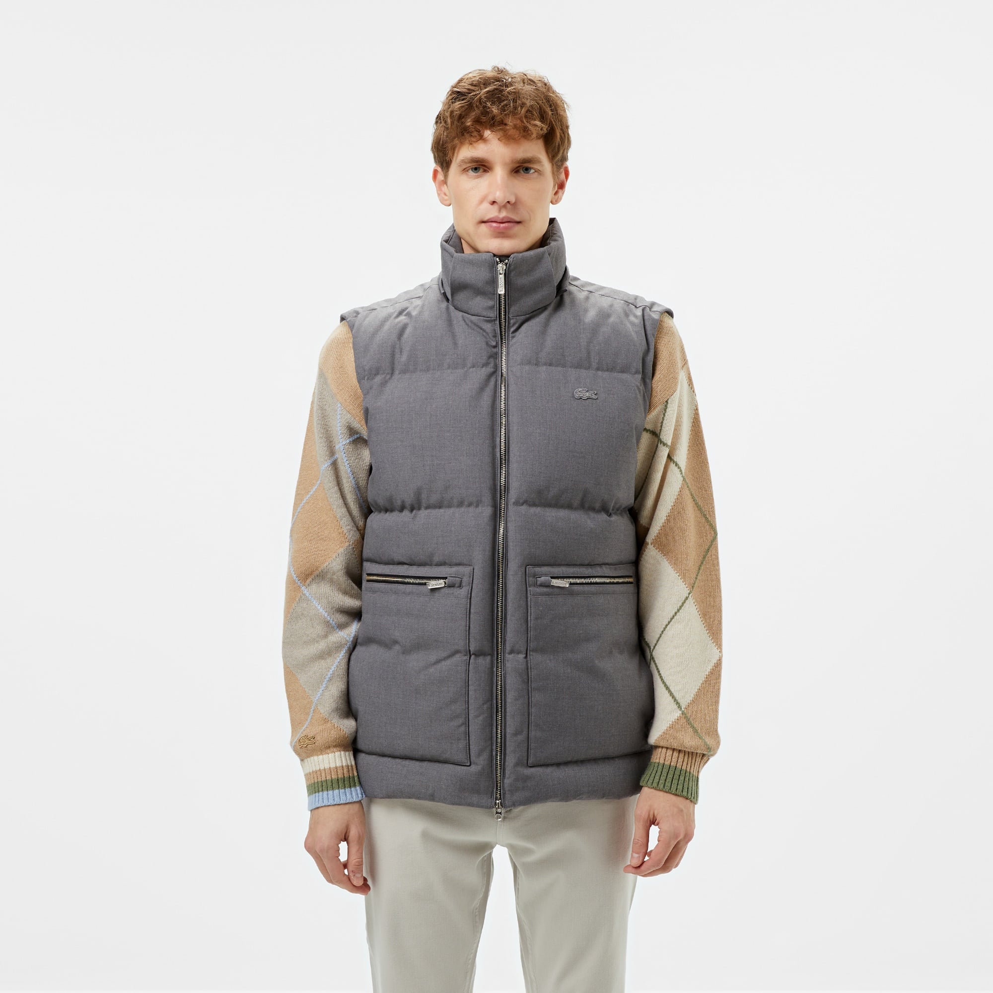 Erkek Kapüşonlu Gri Şişme Mont