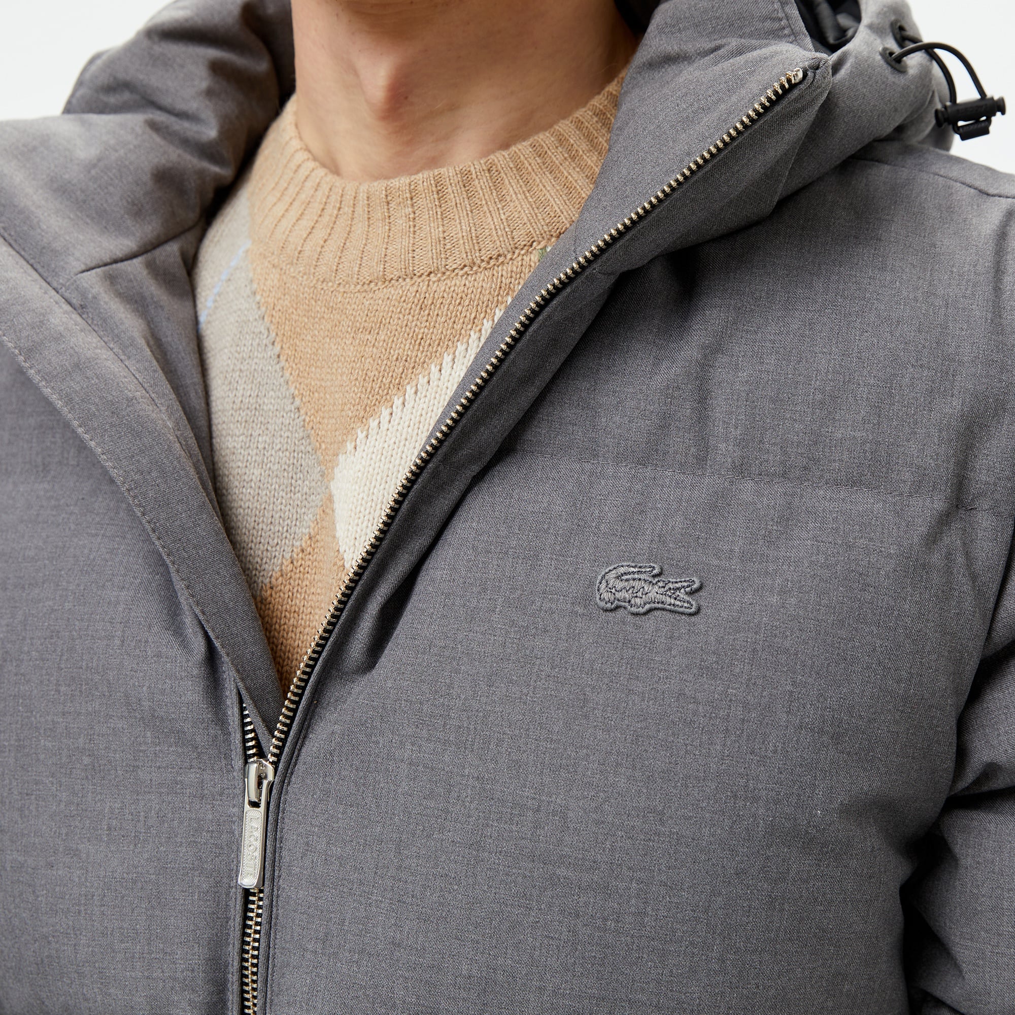 Erkek Kapüşonlu Gri Şişme Mont