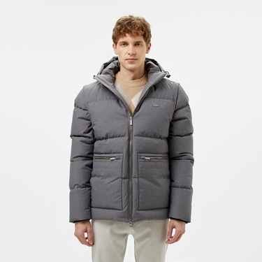  Erkek Kapüşonlu Gri Şişme Mont
