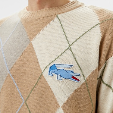  Erkek Loose Fit Bisiklet Yaka Renk Bloklu Kahverengi Kazak