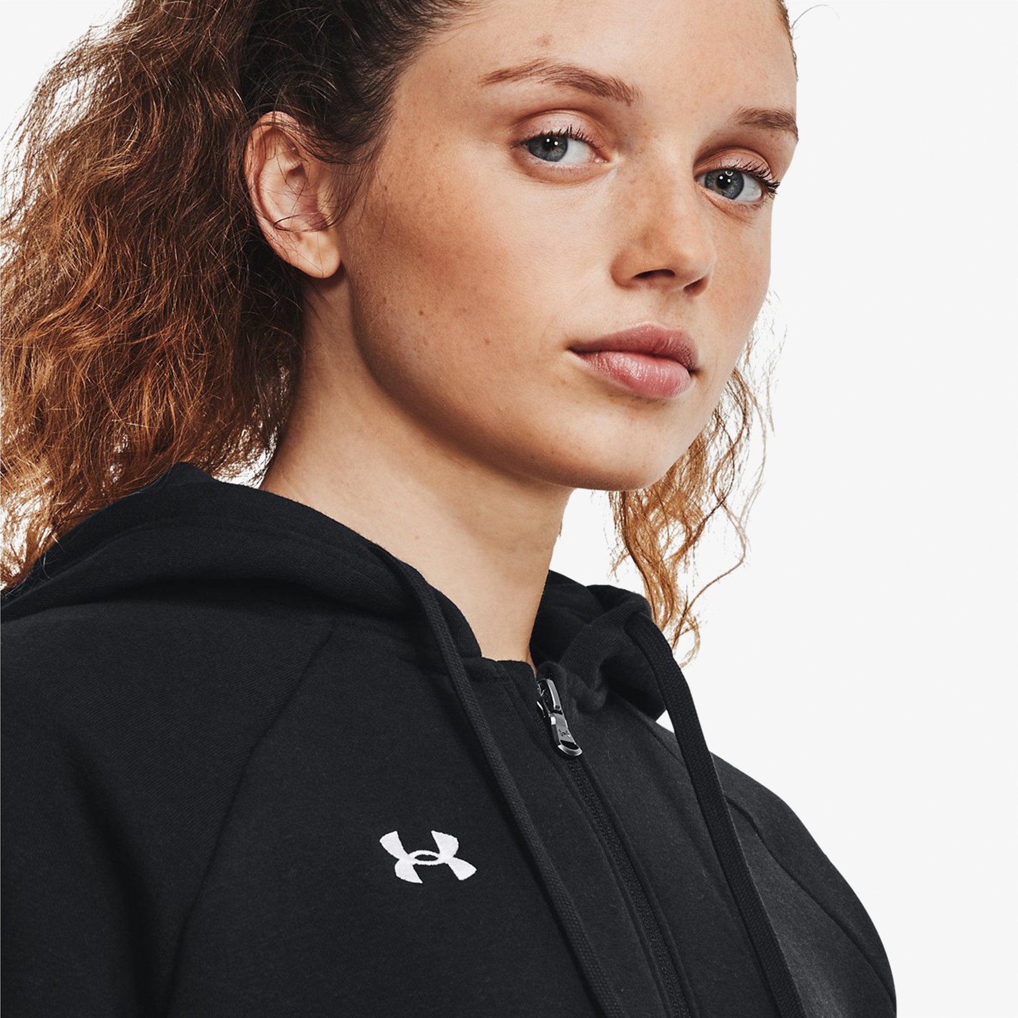 Under Armour Rival Fleece Tam Boy Fermuarlı Kadın Siyah Kapüşonlu Üst