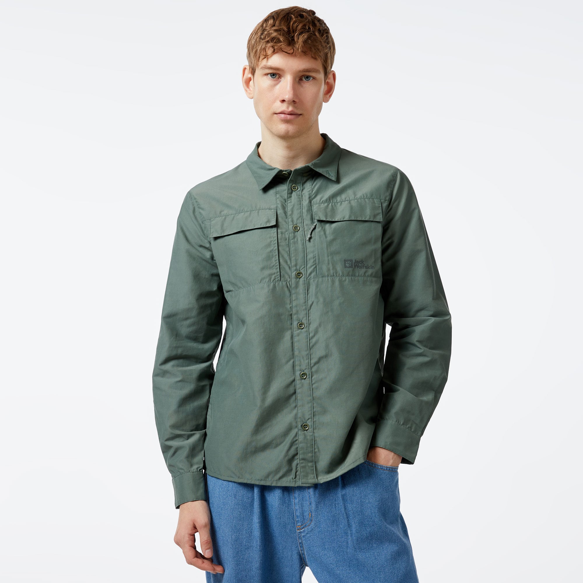  Jack Wolfskin Barrier L/S Erkek Yeşil Outdoor Gömlek