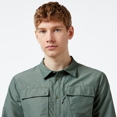  Jack Wolfskin Barrier L/S Erkek Yeşil Outdoor Gömlek