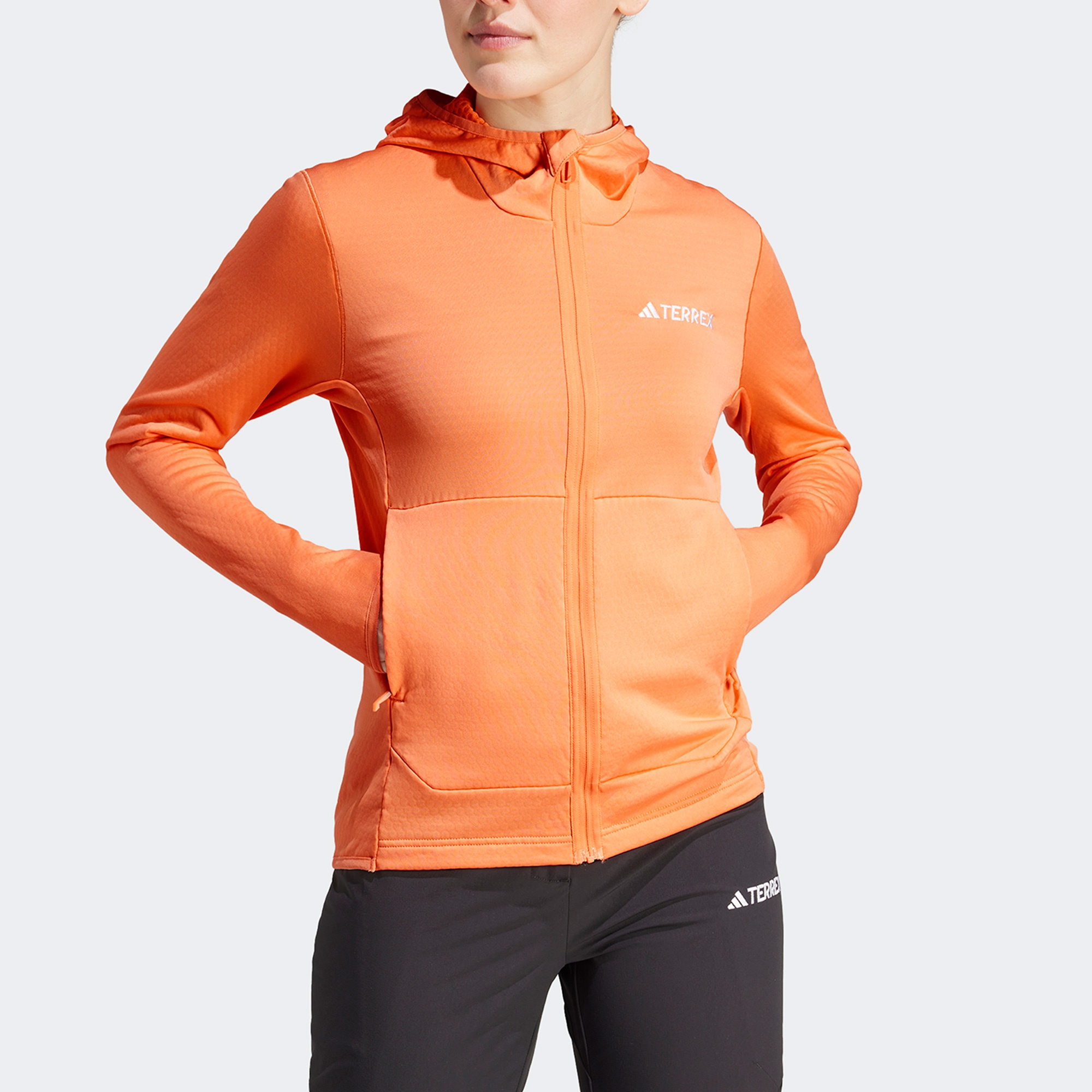 adidas Terrex Light Fleece Full Zip Kapüşonlu Kadın Turuncu Günlük Sweatshirt